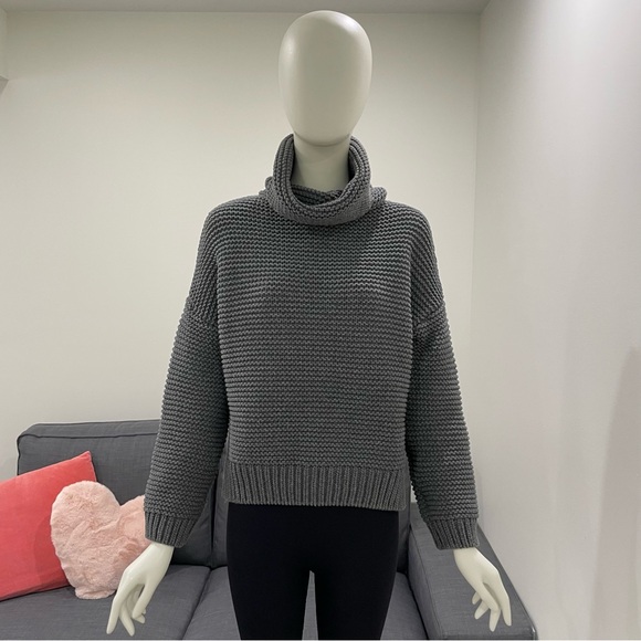 ZARA KNIT Slate Grey Chunky Knit Turtleneck Sweater Size Small Relaxed Fit - Picture 2 of 14